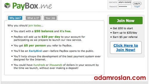 Percuma USD50 dengan Paybox.me
