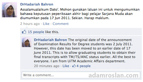 (SAH) Keputusan Peperiksaan Akhir Sarjana Muda UiTM 17 Jun 2011