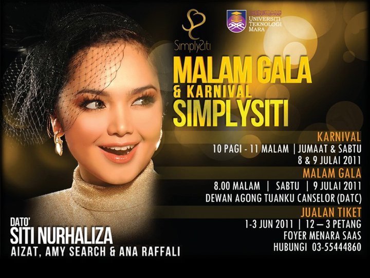 Malam Gala dan Karnival SimplySiti Datuk Siti Nurhaliza 9 Julai ini